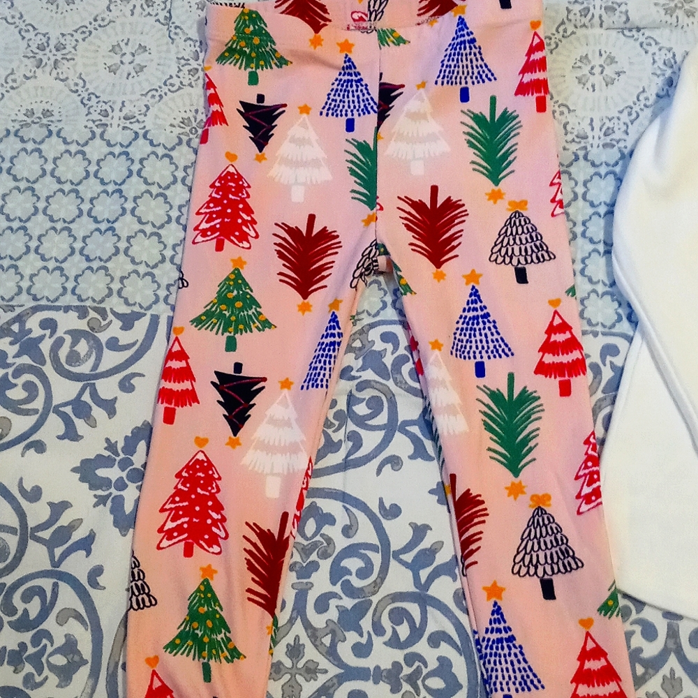 crown & ivy girls white l/sleeve shirt multicolor holiday motifs leggings 3T